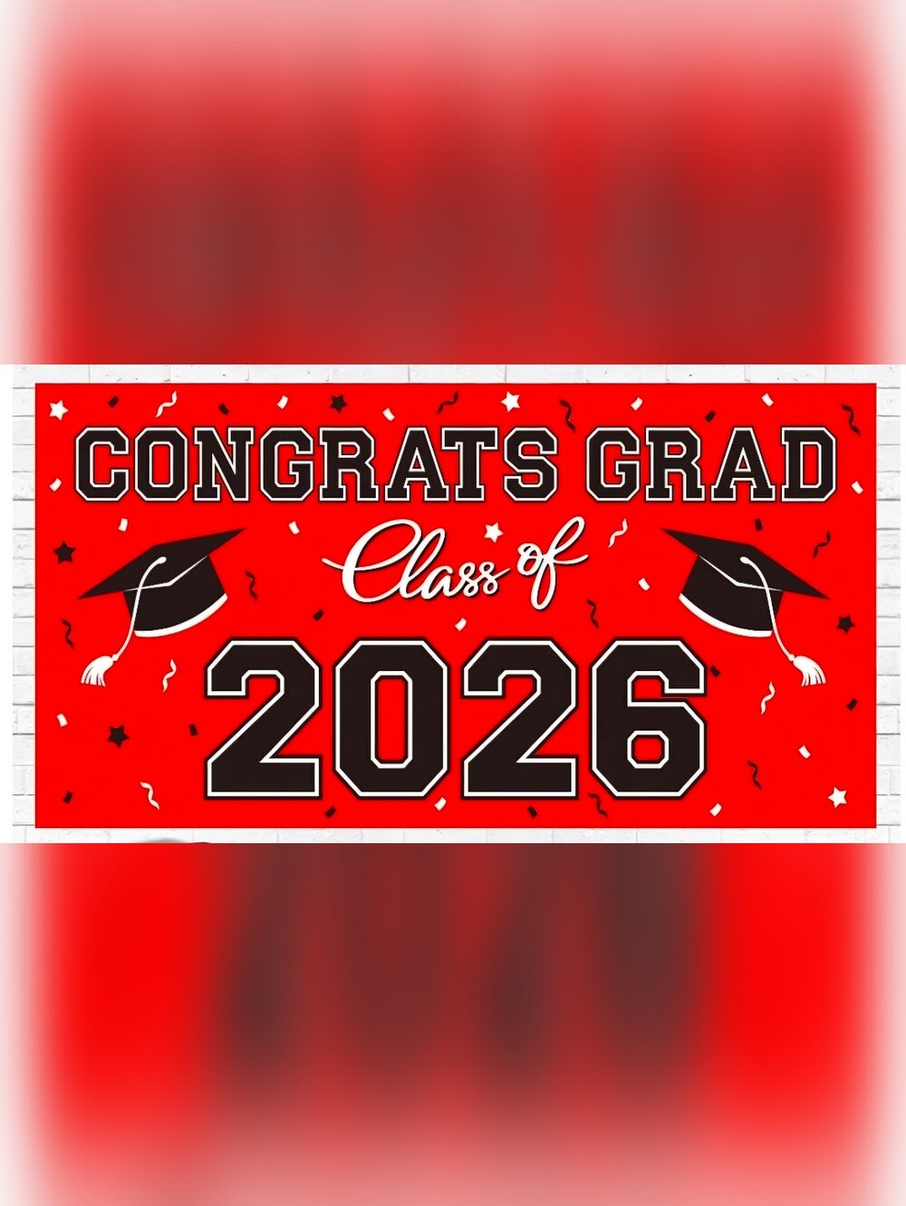 NWT Class of 2026 Graduation Banner Red And Black Backdrop 65" x 32.7"